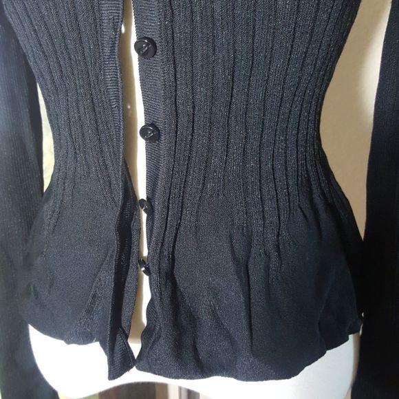 SOLD!! ST. JOHN Black Ribbed Cardigan - Size P - Picture 2 of 5